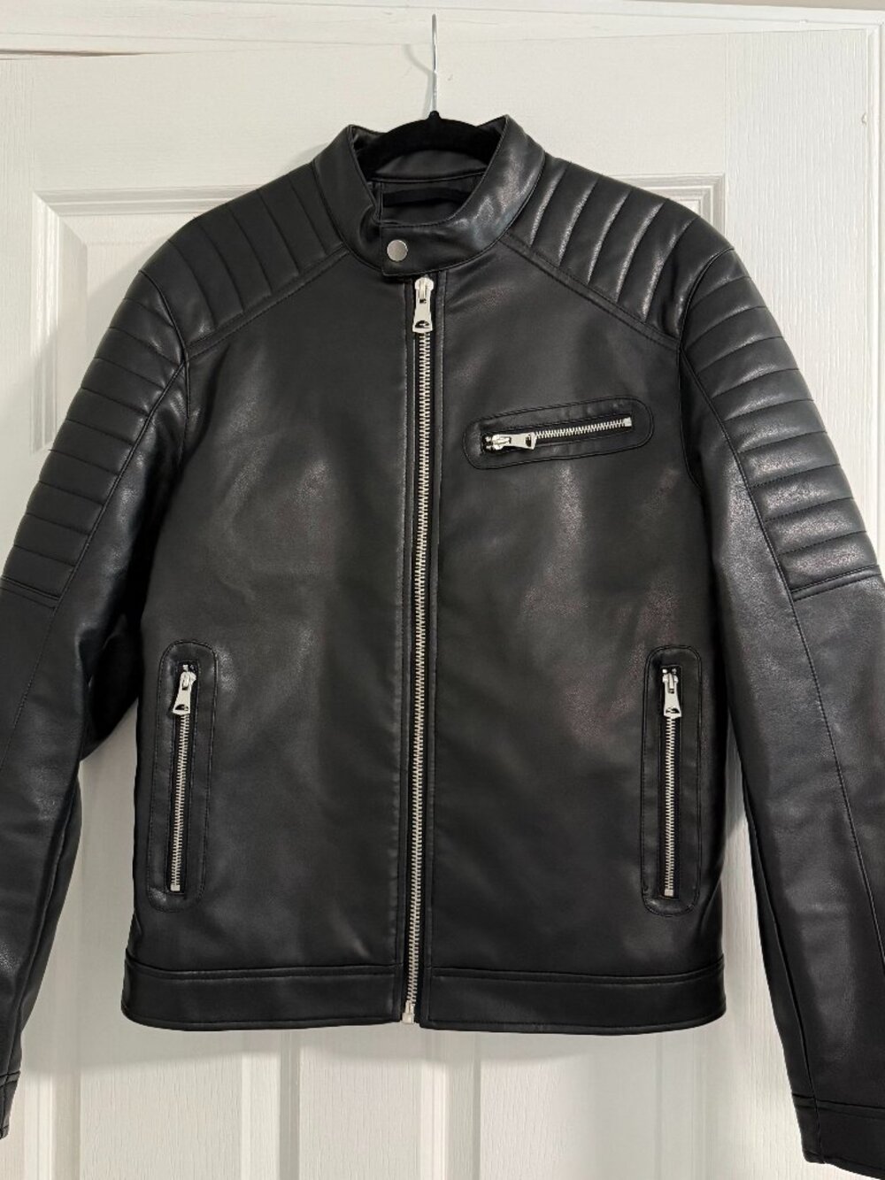 Celio Black Faux Leather Moto Jacket Men's Small